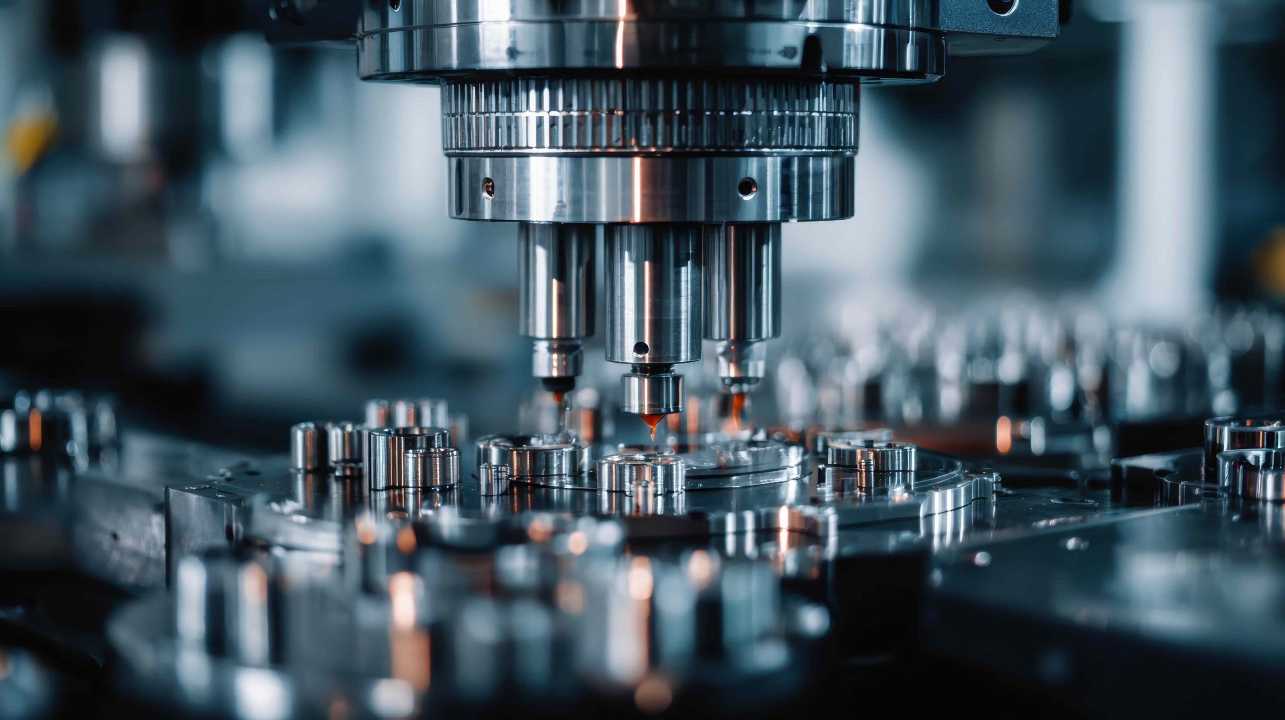 Precision Machinery in Operation with Close-up on CNC Equipment and Metal Components in Industrial Environment